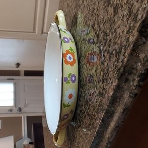 1970's Floral Enamelware  Porcelain Clad, Broiler Pan with Handles
